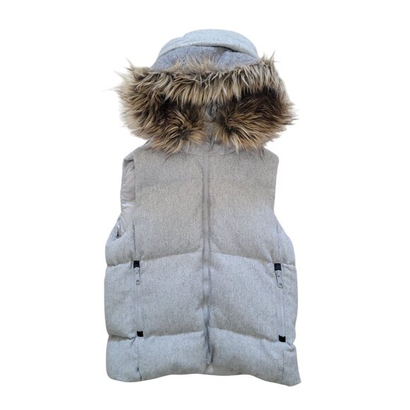 Gap Outdoor Edition Wool Blend Gray Winter Down Puffer Vest w/ Faux Fur Hood S - Picture 1 of 9